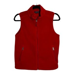 Lands End Red Fleece Vest Womens Medium 10-12 Aircore-200 Full Zip Mock Neck